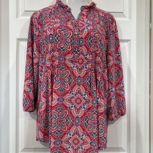 Juniper & Lime Women's XL Pink Floral Stretch Knit Blouse Tunic Top